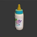 White Baby Bottle With Blue Cap Yellow Nipple And Little Riders Cartoon Design