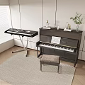 Modern Indoor Musical Instruments And Art Supplies With Piano Keyboard Stool And Music Sheets