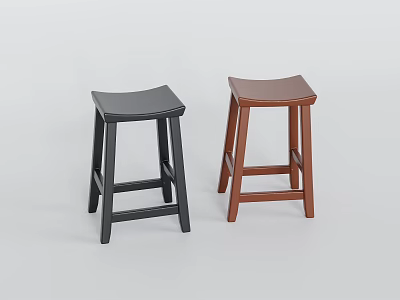 Black And Brown Wooden Stools With Simple Design For Modern Home Furniture 3d model
