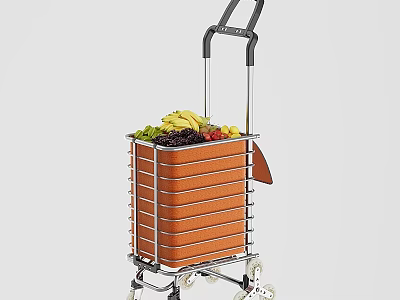 Public Facility Shopping Cart with Orange Basket Fresh Fruits and Metal Wheels 3d model