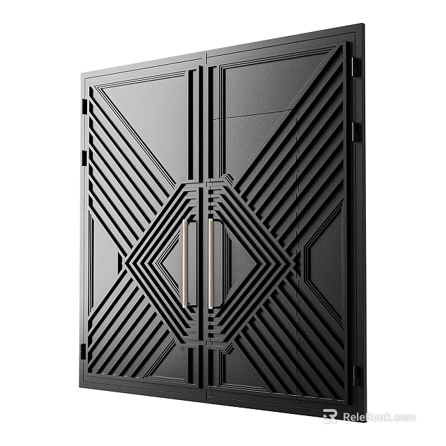 Modern Black Double Doors Interior With Geometric Patterns And Metal Handles 3d model
