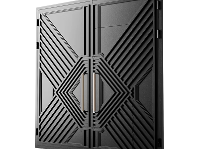 Modern Black Double Doors Interior With Geometric Patterns And Metal Handles 3d model