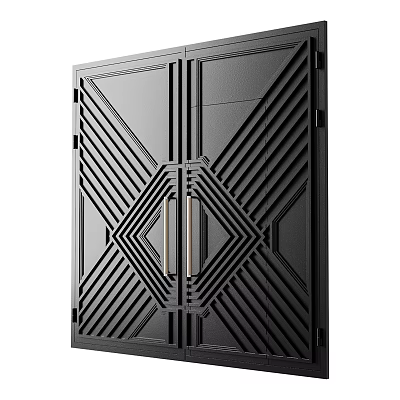 Modern Black Double Doors Interior With Geometric Patterns And Metal Handles 3d model