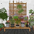 Creative Garden Decor Featuring Bamboo Shelf And Colorful Potted Plants