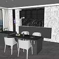 Modern Restaurant Open Kitchen Interior With Large Windows Dining Table And Cabinets