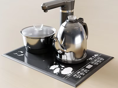Modern Electric Hot Plate With Stainless Steel Kettle And Covered Pot 3d model