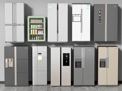 Various Modern Refrigerators and Freezers with Sleek Designs Multiple Colors and Features 3d model