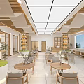 Modern Teahouse Interior With Wooden Shelves Tea Sets Seating And Green Plants
