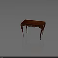 Red Wooden Table With Golden Carvings On Elegant Legs And Dark Top