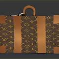 Brown Patterned Suitcase With Orange Trim And Handle For Daily Use 3d model