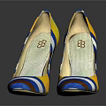 Stylish High Heels With Yellow Blue White Brown Stripes Mesh Design And Stiletto Heel