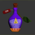 Colorful Poison Bottle With Red Cork Stopper Purple Blue Gradient And Green Leaf