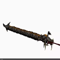 Fantasy Game Character Confronting Giant Spiked Metallic Centipede Creature With Sharp Claws