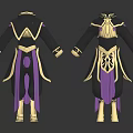 Elegant Black And Purple Robe With Golden Accents And Cape Design