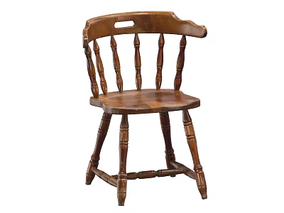 Traditional Wooden Leisure Chair With Curved Backrest Hole Design And Carved Cylindrical Legs 3d model