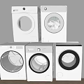 Assorted White Washing Machines With Circular View Windows And Control Knobs 3d model