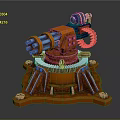 3D Model Mechanical Device With Orange Main Body Gears Motor And Base