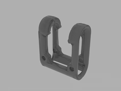 Gray Mechanical Bracket 3D Model With Curved Arms Mounting Holes And Base 3d model