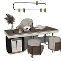 Modern Office Desk With Potted Plant Books Storage Box Chair And Hanging Lamp