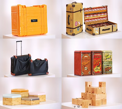 Colorful Luggage And Storage Boxes Collection With Suitcases Handbags Metal Crates And Wooden Cases 3d model