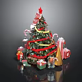 Christmas Tree Decorated With Red Star Ribbons Gift Boxes And Candy Canes