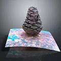 Detailed Pinecone Resting On Colorful Patterned Paper Against Gray Background