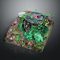 Wood and Stone Miniature Landscape With Moss Covered Stump And Small Plants