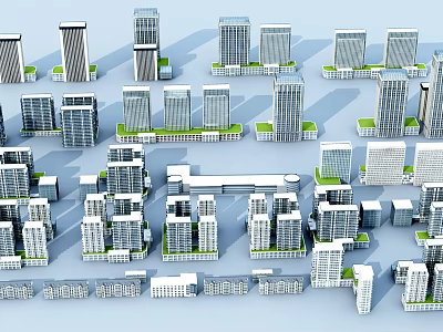 Modern Office Buildings With Various Designs Different Heights And Green Spaces 3d model