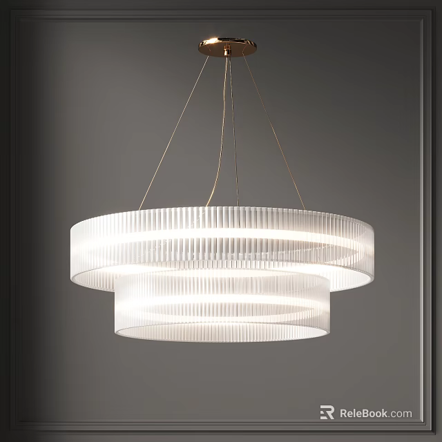 Modern Double Layer Ribbed Glass Chandelier With Gold Metal Hanging Design For Interior Lighting 3d model 
