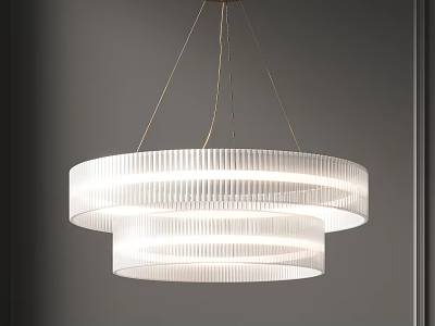 Modern Double Layer Ribbed Glass Chandelier With Gold Metal Hanging Design For Interior Lighting 3d model