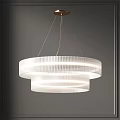 Modern Double Layer Ribbed Glass Chandelier With Gold Metal Hanging Design For Interior Lighting