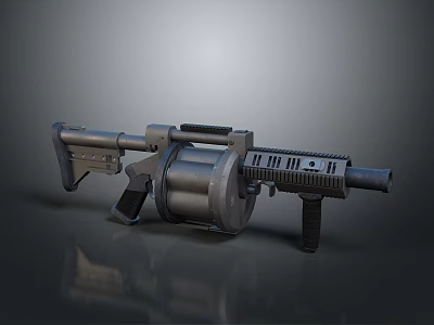 Tactical Heavy Machine Gun With Rotating Barrels Drum Magazine And Grip 3d model