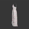 White Strawberry Pattern Spaghetti Strap Long Dress With Ruffled Hem And Casual Style