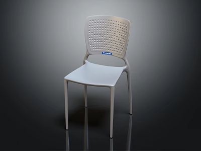 Modern Minimalist Light Colored Office Chair With Perforated Backrest And Metal Legs 3d model