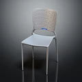 Modern Minimalist Light Colored Office Chair With Perforated Backrest And Metal Legs