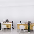 Modern Office Desk Setup With White Chairs Computers And Open Layout Design 3d model