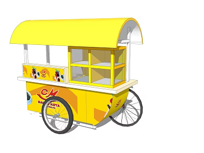 Functional Yellow Mobile Vending Cart With Canopy 3d model