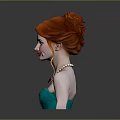 Realistic 3D Female Bust With Red Hair Green Strapless Dress And Blue Gem Necklace