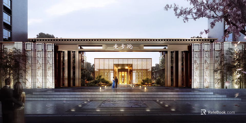 Grand Sales Office Building With Modern Architectural Design And Illuminated Entrance 3d model 