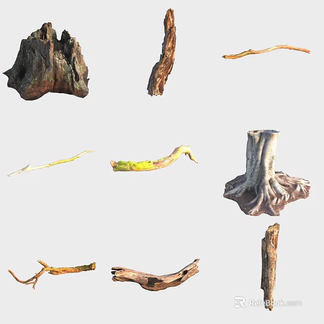 Various Natural Tree Roots And Dry Branches For Decorative Use 3d model 
