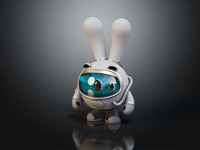 Rabbit Shaped Doll in Astronaut Costume with White Ears Transparent Blue Visor and Silver Details 3d model