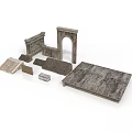 Classical Style Building Components Featuring Arch Steps Walls And Stone Slabs 3d model