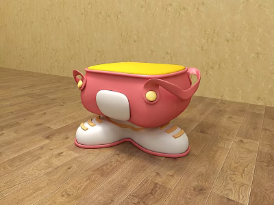 Pink And Yellow Children's Chair With Shoe Shaped Base And Decorative Buttons 3d model