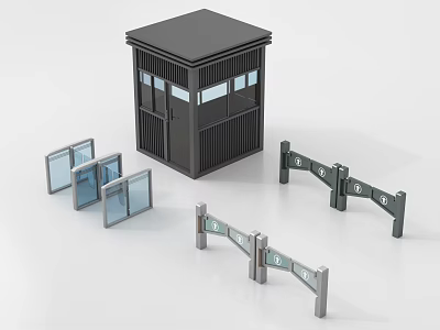 Modern Public Facilities Featuring Security Booth And Turnstiles For Access Control 3d model