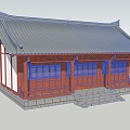 Hanging top three open house monks' house residential slope roof eaves gallery ancient building 3d model