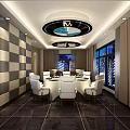 Modern Restaurant Interior With Tables Chairs Decorative Paintings And Ceiling Lights