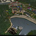 Amusement Park With Water Slides Swimming Pool Green Trees Shade Umbrellas And Recreation Facilities