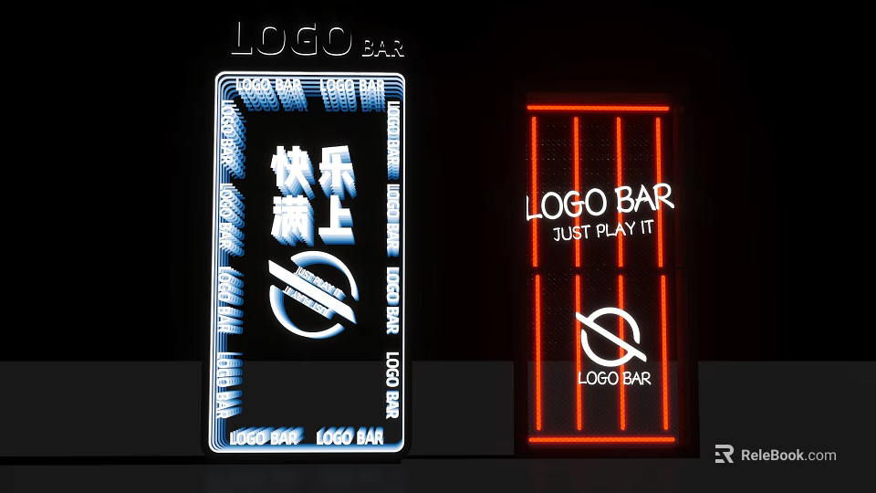 Road Facilities Featuring Neon Signs With LOGO BAR And Just Play It 3d model 