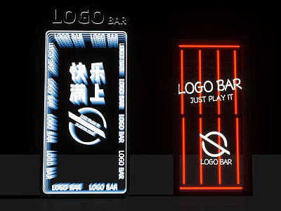 Road Facilities Featuring Neon Signs With LOGO BAR And Just Play It 3d model