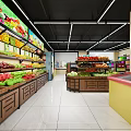 Supermarket Grocery Store With Fresh Fruits Vegetables On Wooden Shelves